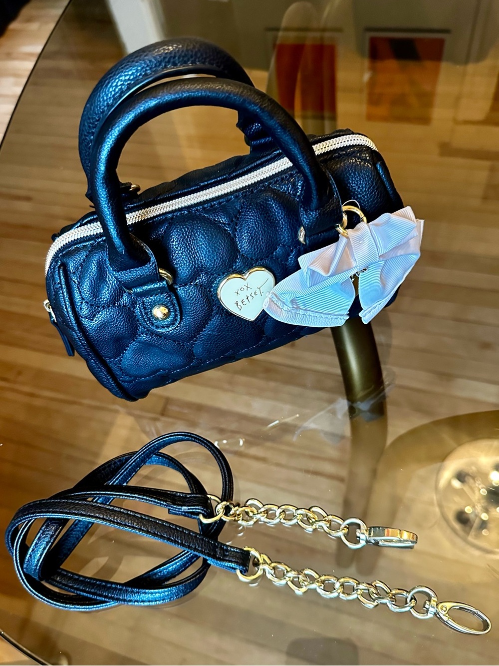Betsey Johnson Black Quilted Crossbody with Gold Accents